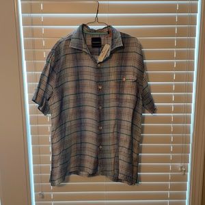 Large, never-been-worn Tommy Bahama striped button up shirt.
